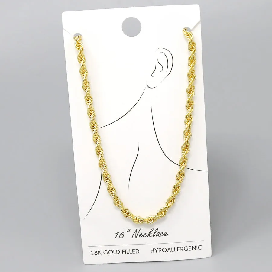 18K Gold Filled Rope Chain Short Necklace