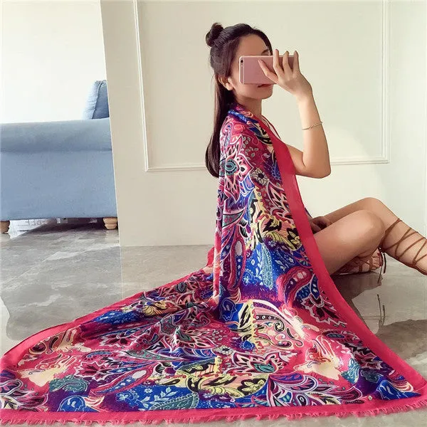 190cm*95cm Totem Painted Soft Long Wraps Shawl Scarves Women Scarf Cotton Shawls Scarves