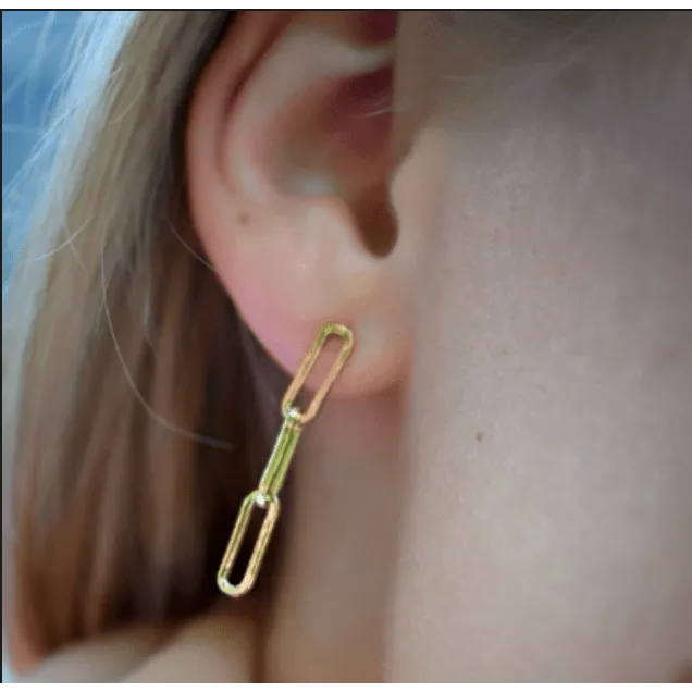 3 Link Paperclip Chain Gold-Filled Stud Earrings