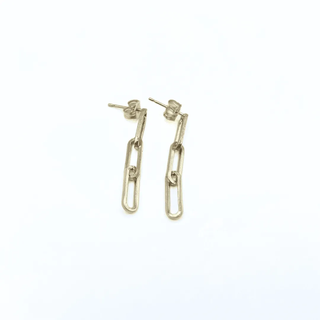 3 Link Paperclip Chain Gold-Filled Stud Earrings