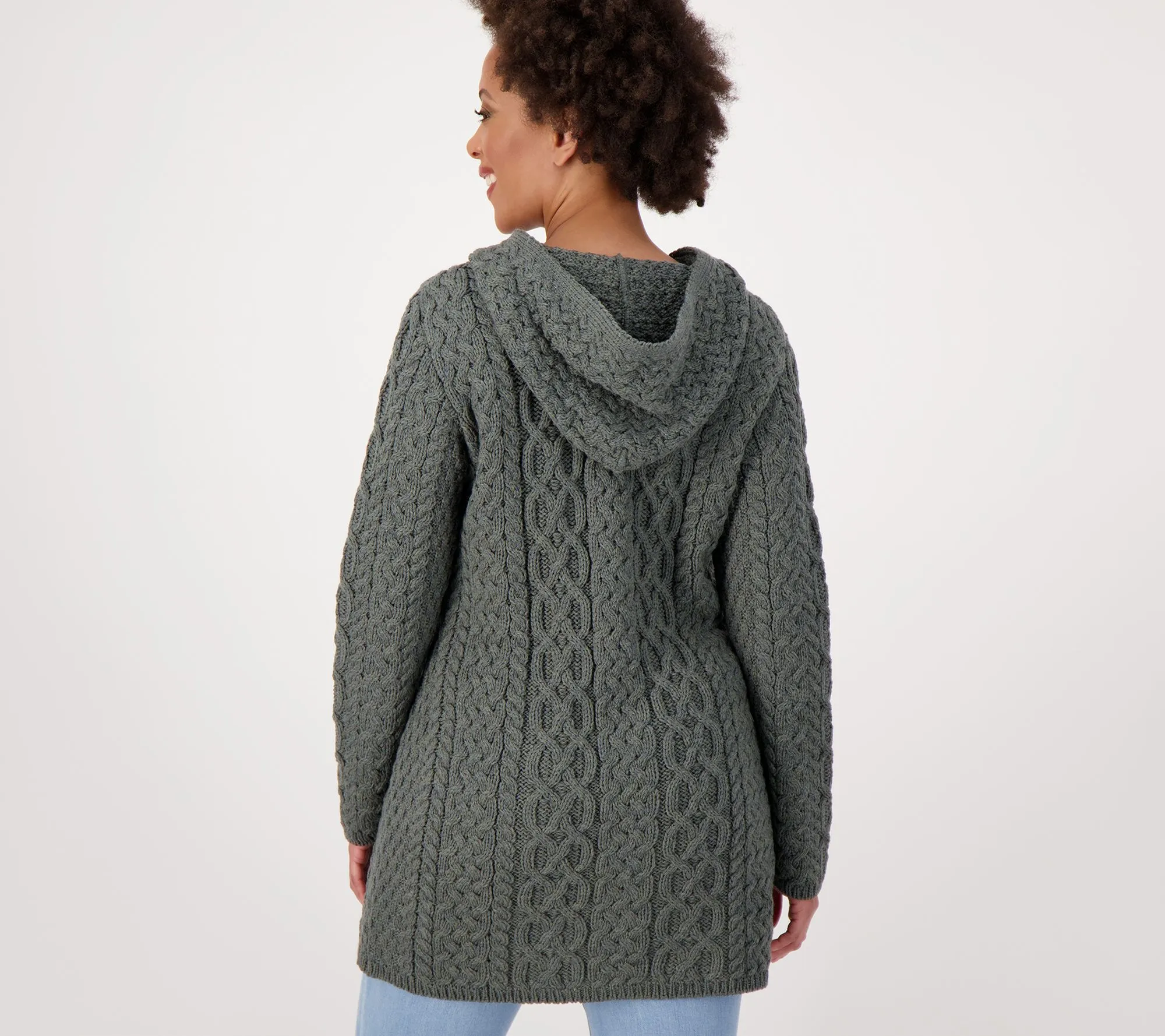 "As Is" Aran Craft Merino Wool Zip-Front Long Sweater Cardigan