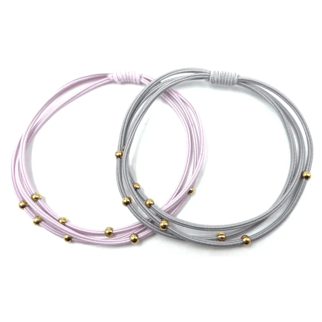 3mm Gold Water Pony Waterproof Bracelet Hair Bands in Gray and Pink(#5)