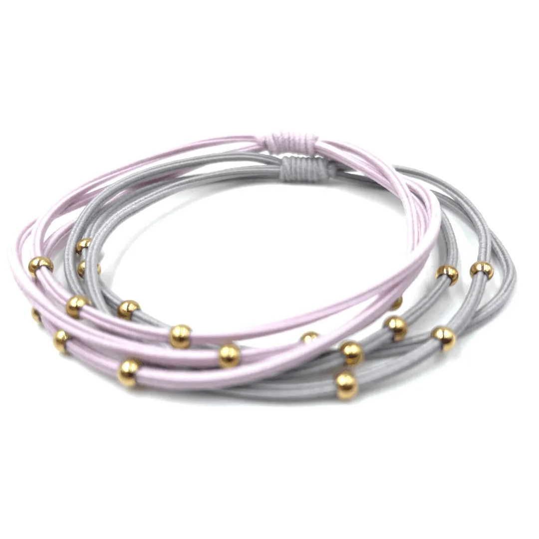 3mm Gold Water Pony Waterproof Bracelet Hair Bands in Gray and Pink(#5)