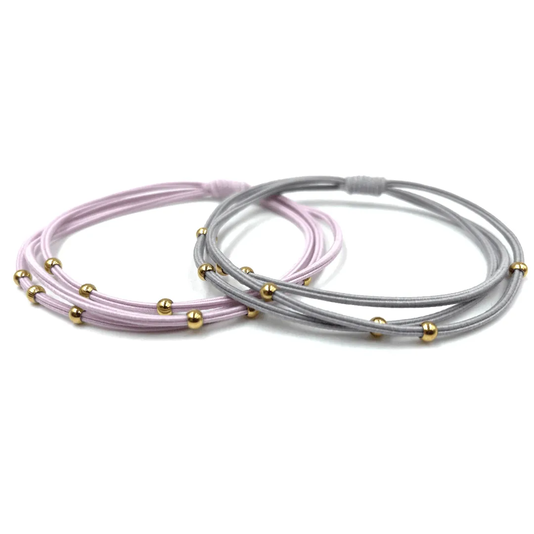 3mm Gold Water Pony Waterproof Bracelet Hair Bands in Gray and Pink(#5)