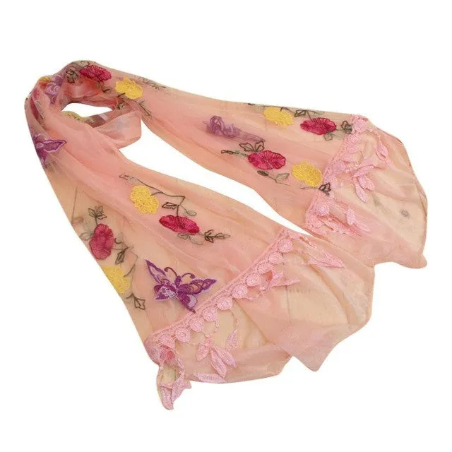 8 Colors  New Women's Scarves Embroidery Tassel Voile   Soft Warm Sacrf For Women Butterfly Shawl Wrap #1201 GS