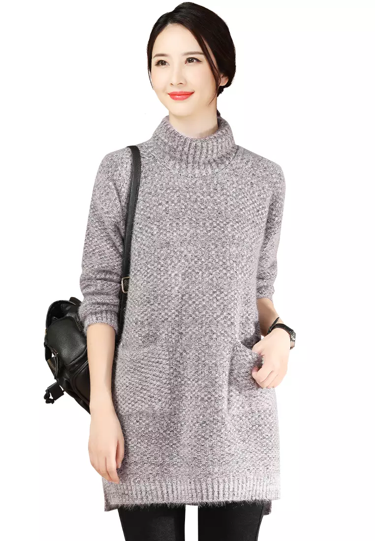 A-IN GIRLS Fashion High Neck Long Sweater