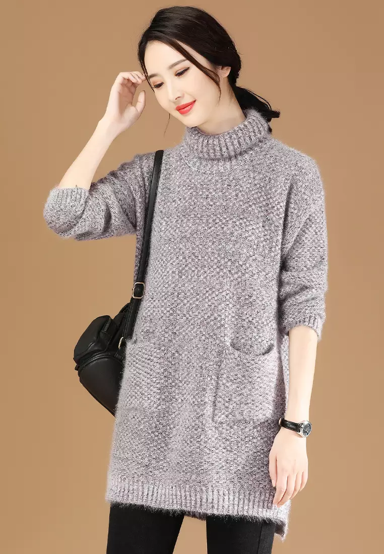 A-IN GIRLS Fashion High Neck Long Sweater