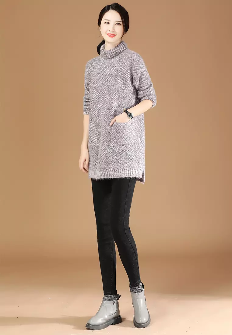 A-IN GIRLS Fashion High Neck Long Sweater