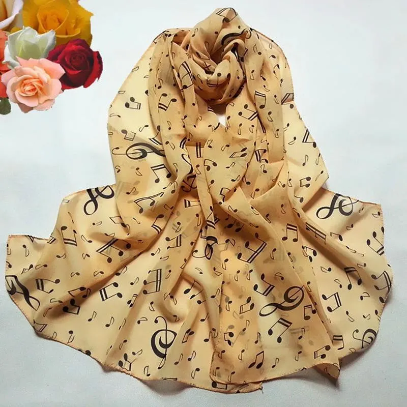 Accessories Lady Musical Note Chiffon Neck Scarf Shawl Muffler Scarves scarves auction