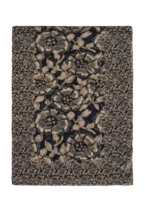 Bally - Grey, Tan & Black Silk Floral Print Long Scarf