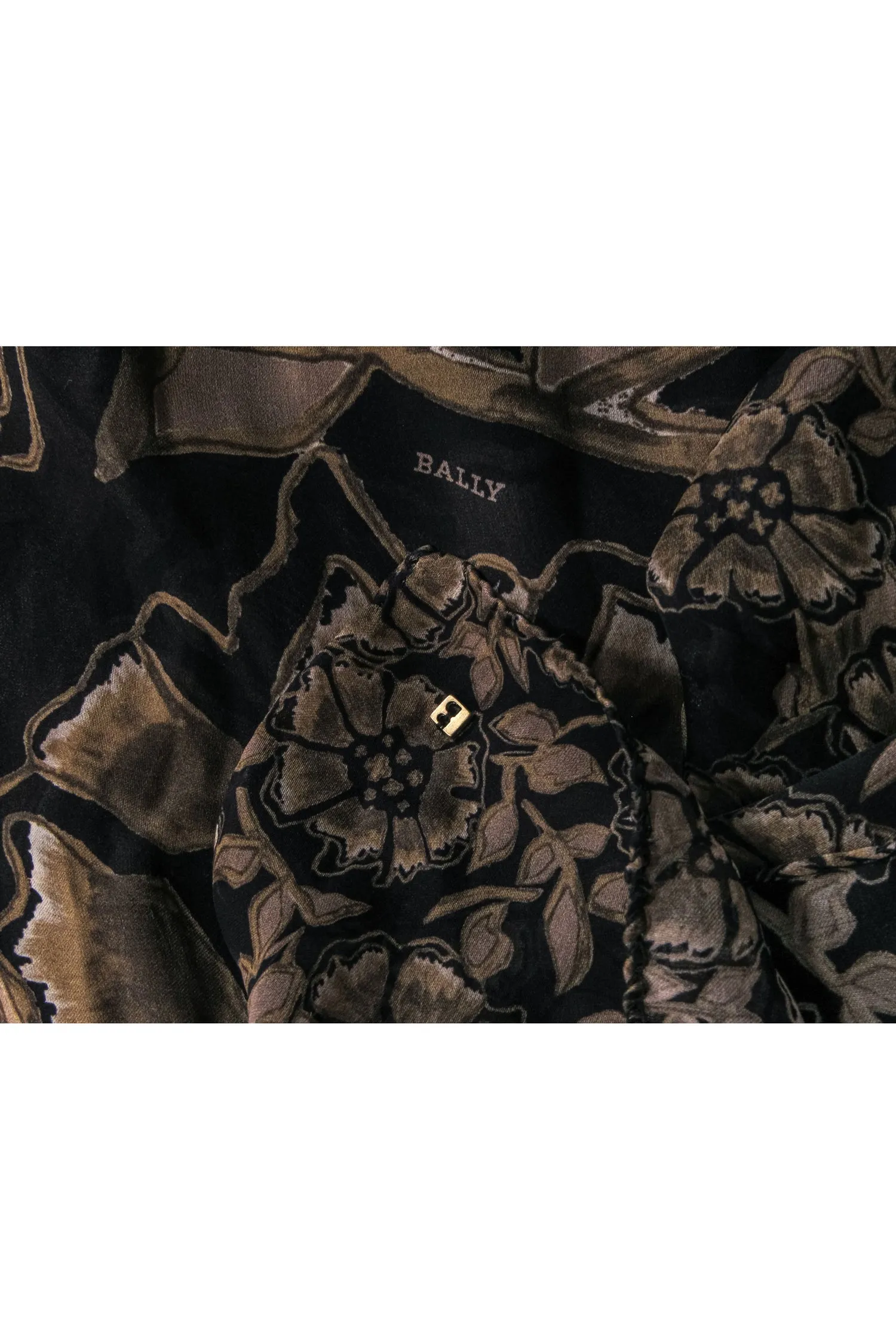 Bally - Grey, Tan & Black Silk Floral Print Long Scarf