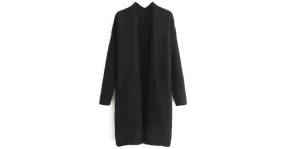 Black Ribbed Front Pocket Long Sweater Winter Coat