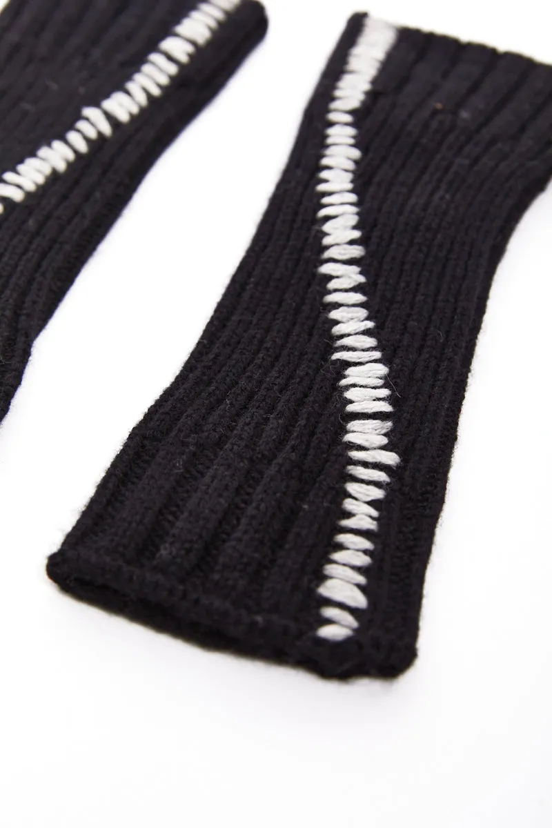 BLACK STITCHING WOOL GLOVES