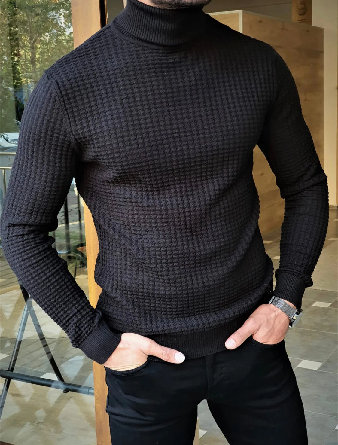 Bloom Black Slim Fit Turtleneck Sweater