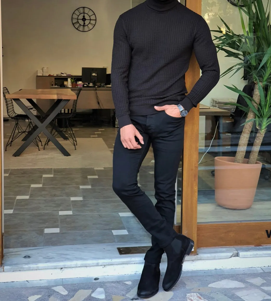 Bloom Black Slim Fit Turtleneck Sweater