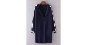 Blue Navy White Striped Long Sweater Coat