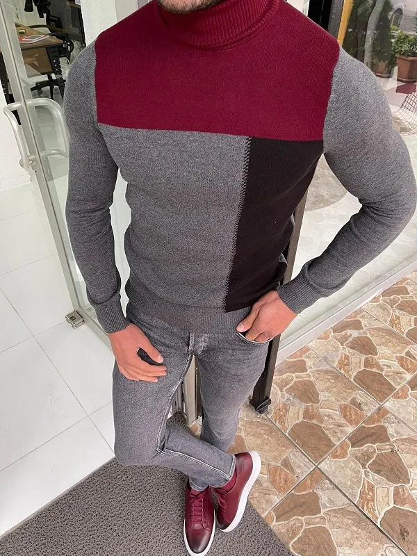 Bojo Dark Gray Slim Fit Turtleneck Sweater