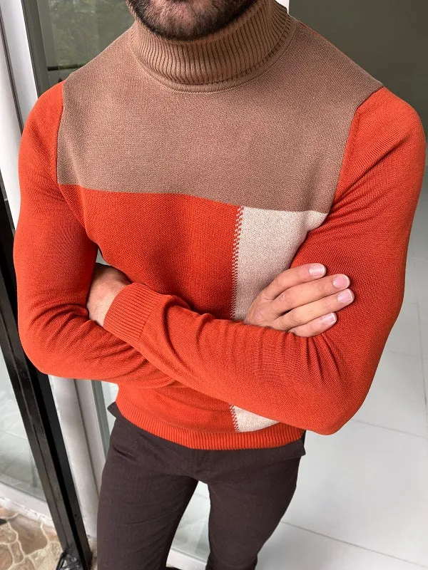 Bojo Orange Slim Fit Turtleneck Sweater