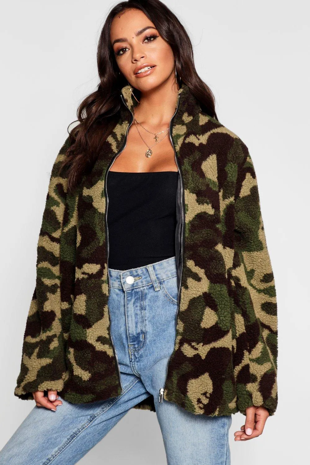 Camo Funnel Neck Fleece Jacket