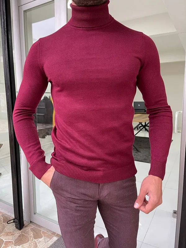 Casani Burgundy Slim Fit Mock Turtleneck Sweater