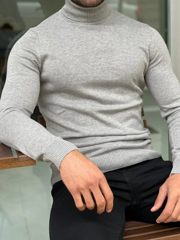 Casani Gray Slim Fit Turtleneck Sweater