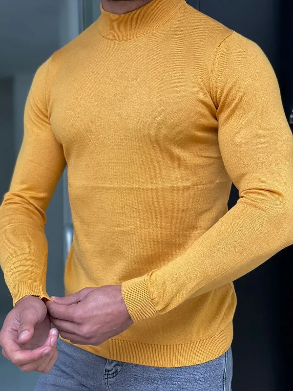 Casani Yellow Slim Fit Mock Turtleneck Sweater