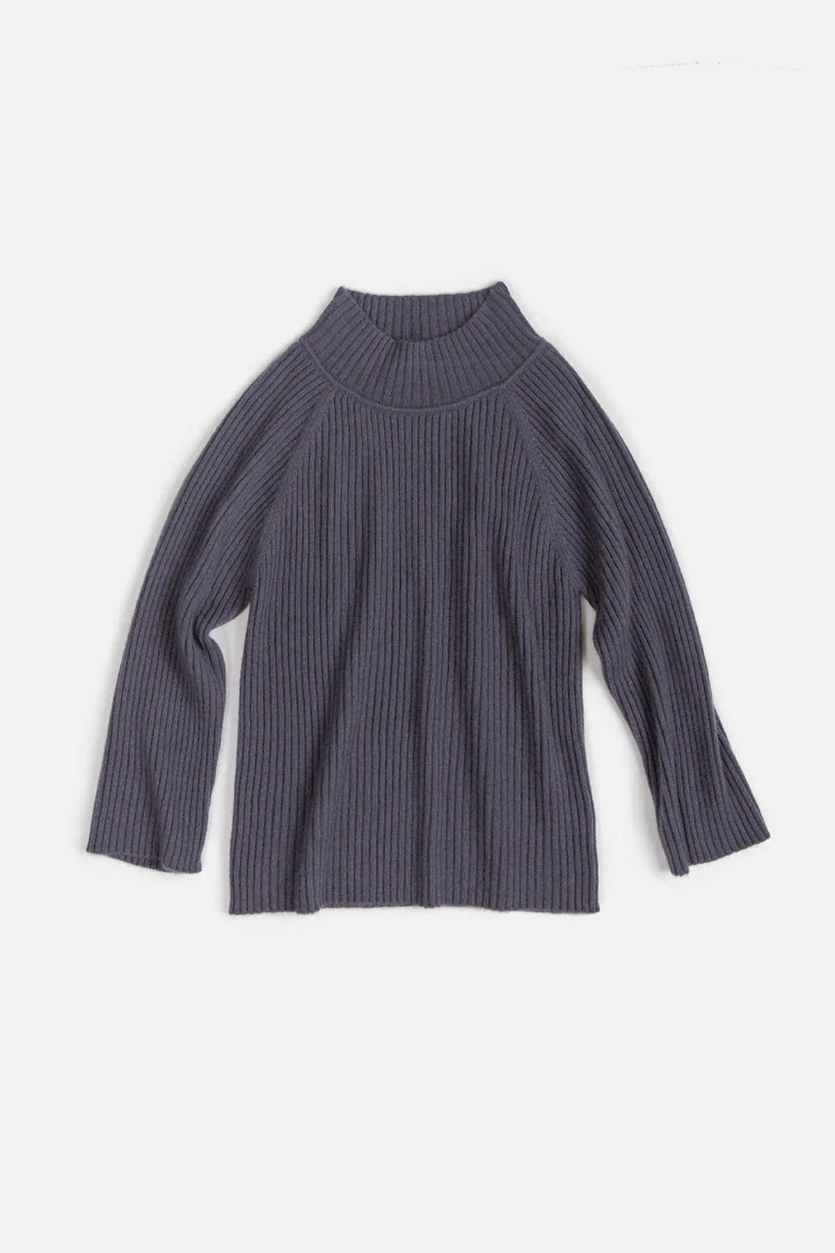 Cashmere Ribbed Mock Turtleneck Sweater - Slate