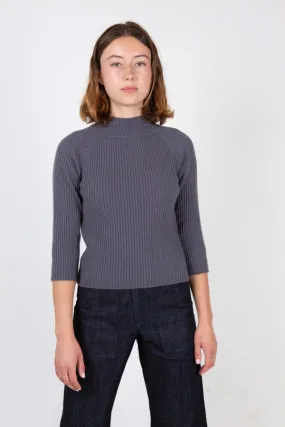 Cashmere Ribbed Mock Turtleneck Sweater - Slate