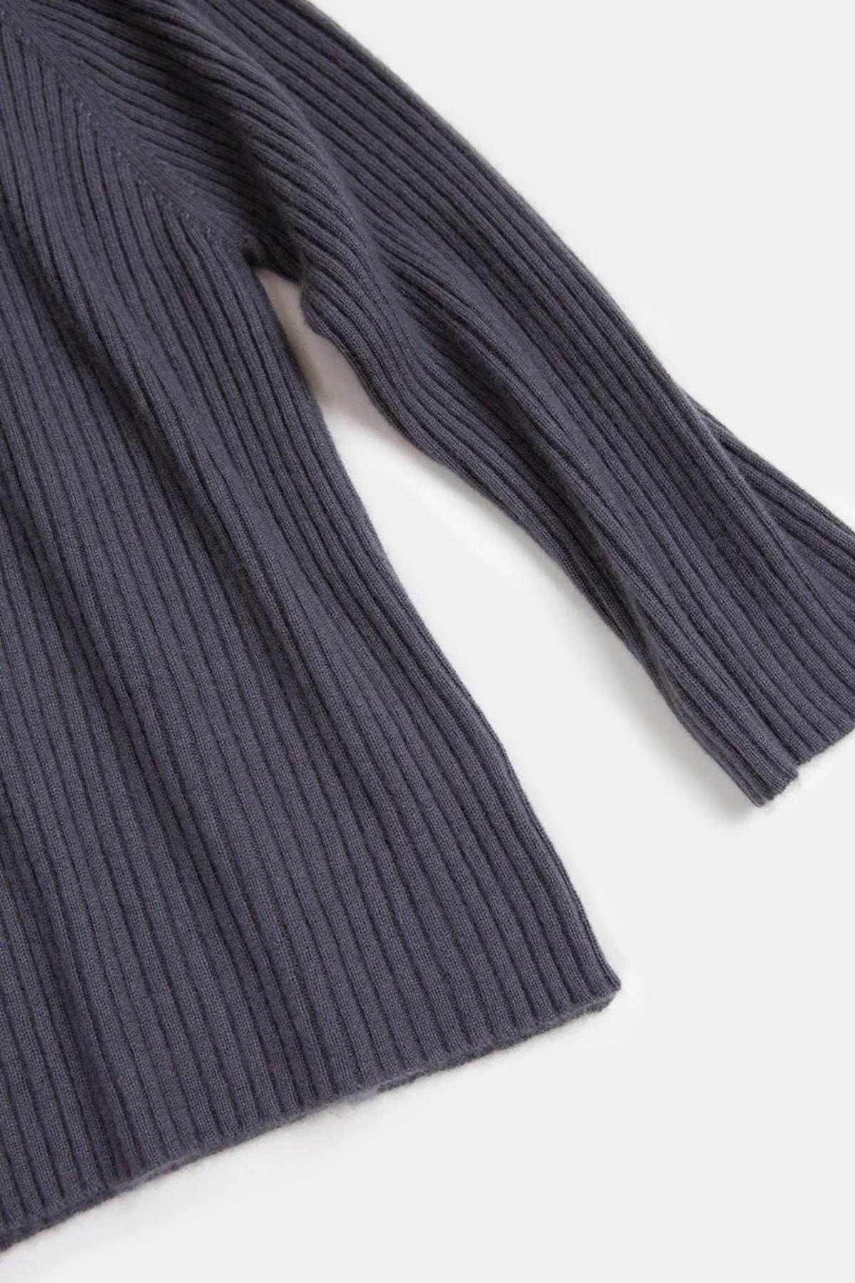 Cashmere Ribbed Mock Turtleneck Sweater - Slate