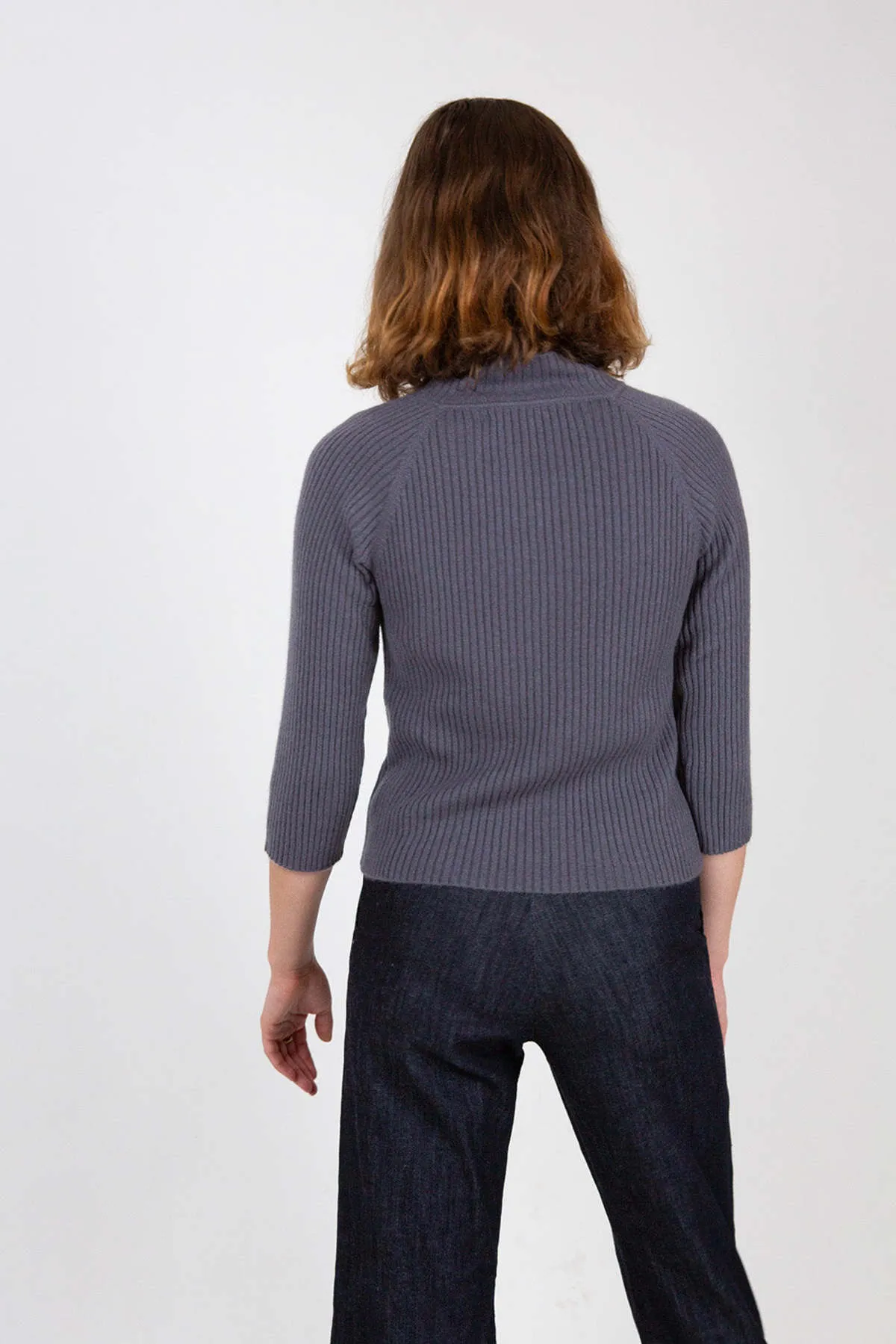 Cashmere Ribbed Mock Turtleneck Sweater - Slate