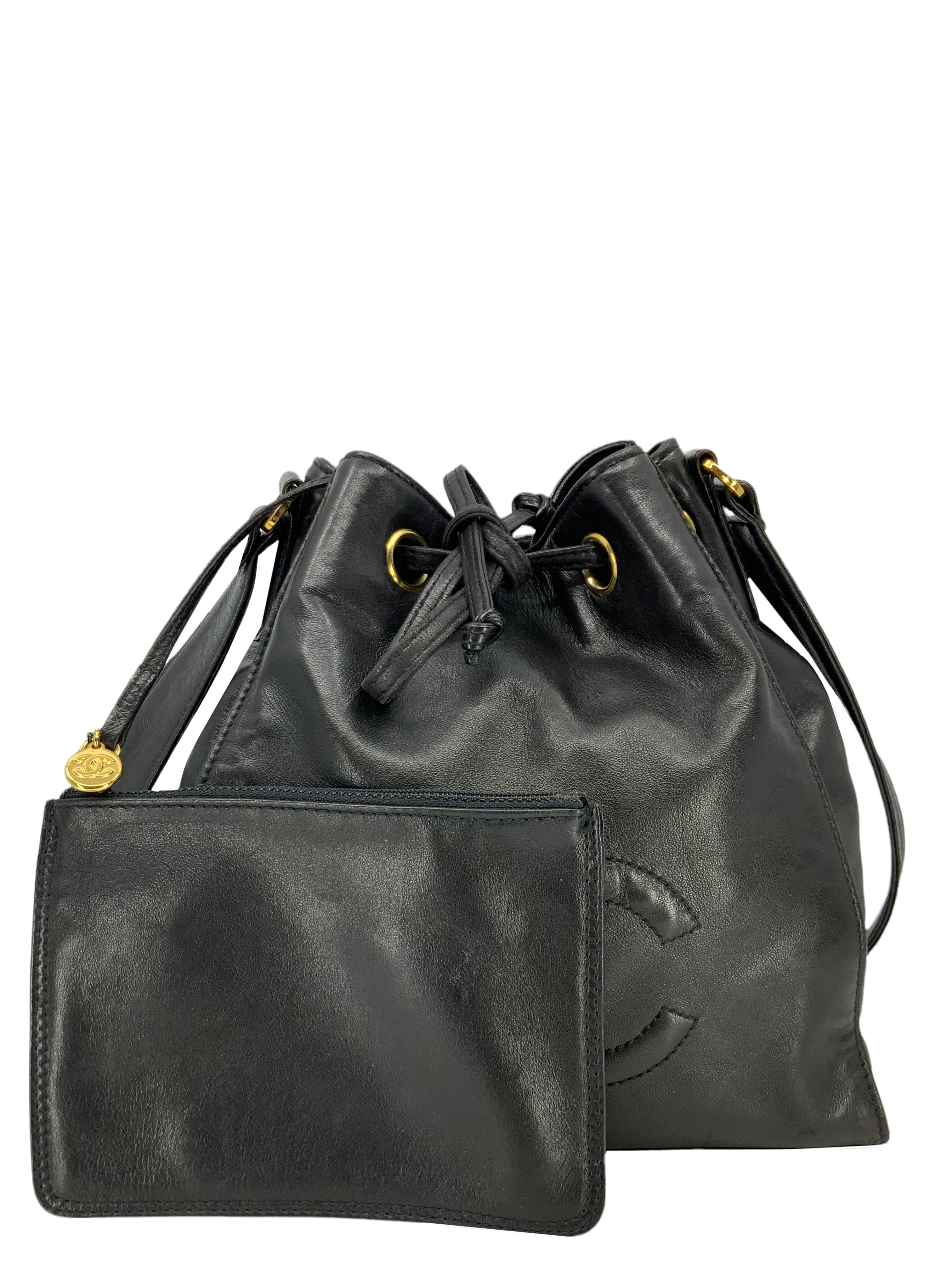 CHANEL Vintage Lambskin Drawstring Bucket Shoulder Bag