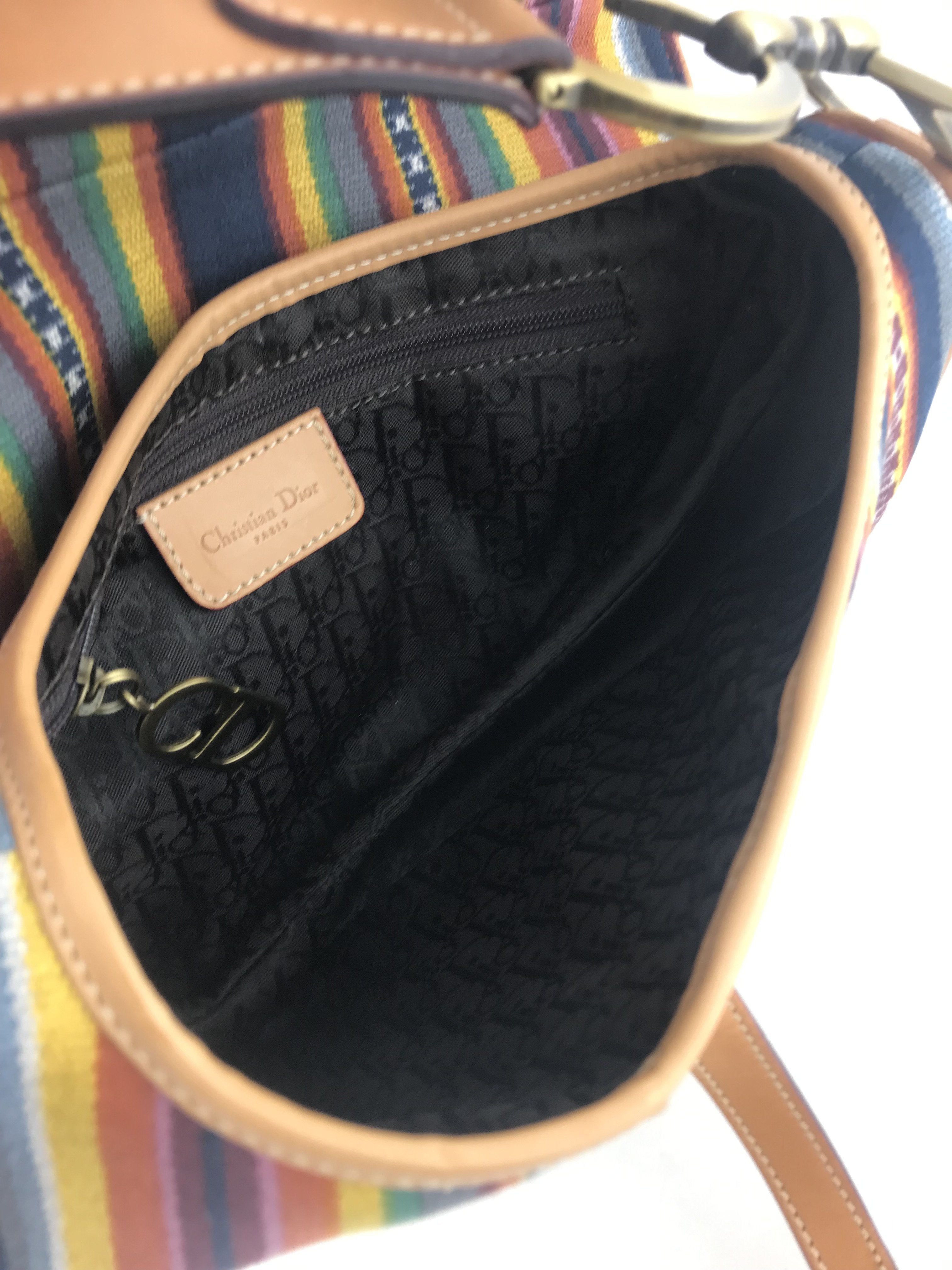 Christian Dior Canvas Striped Saddle Bag