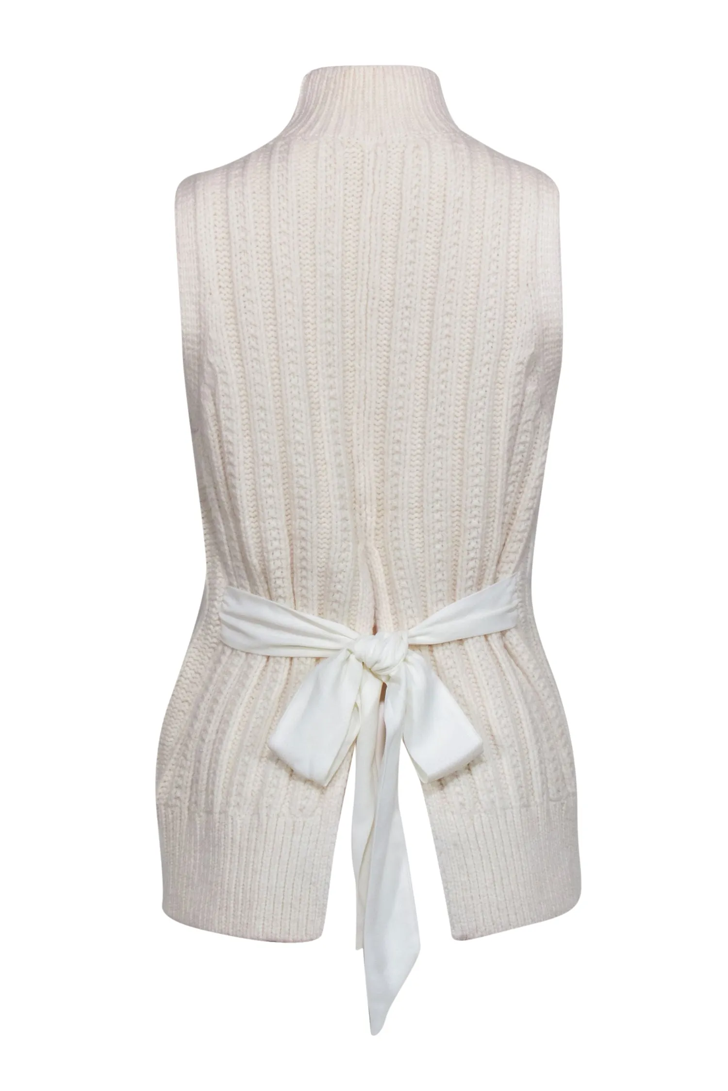 Club Monaco - Cream Cable Tie Knit Turtleneck Sweater Vest w/ Split Back Sz SP