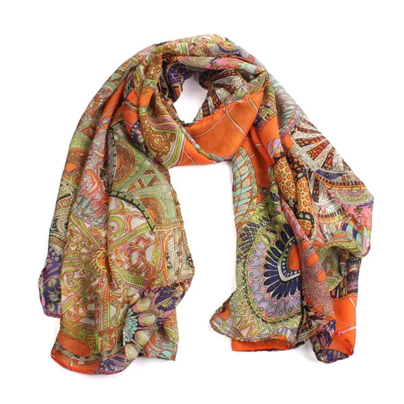 Design Women Girl Chiffon Scarves Printed Silk Scarf Long Soft Shawl Wraps