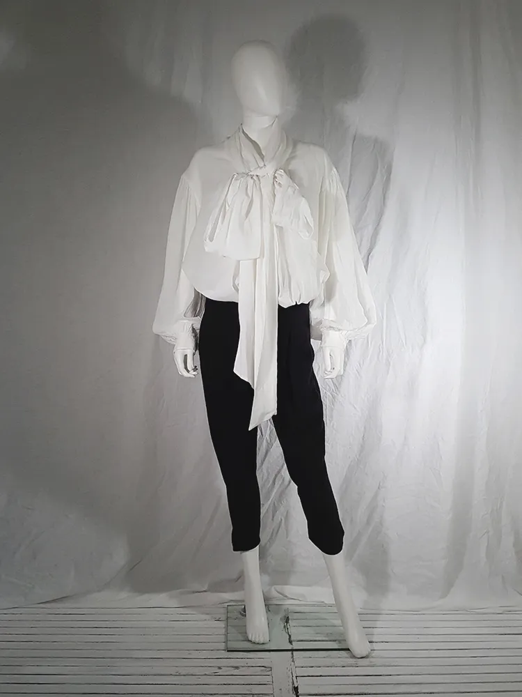 Dries Van Noten white poet blouse with long scarf collar