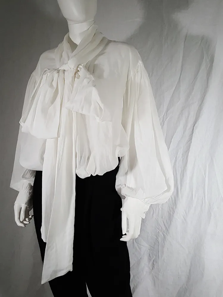 Dries Van Noten white poet blouse with long scarf collar