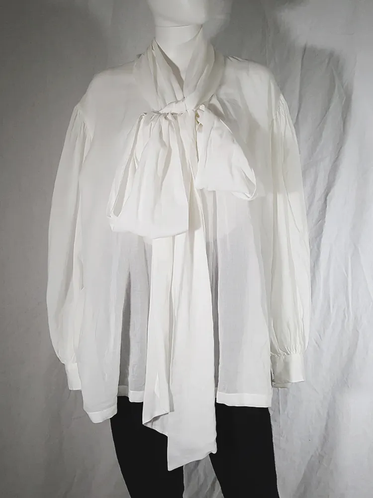 Dries Van Noten white poet blouse with long scarf collar