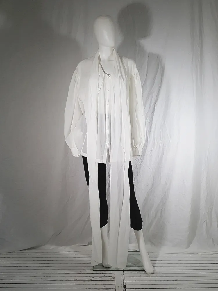 Dries Van Noten white poet blouse with long scarf collar