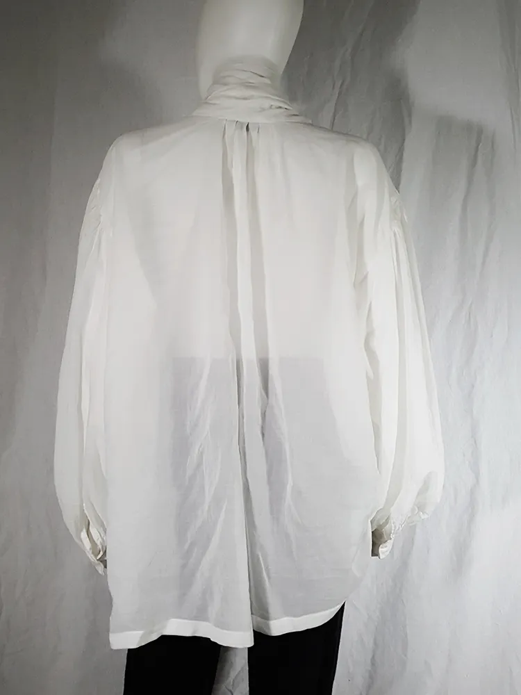 Dries Van Noten white poet blouse with long scarf collar