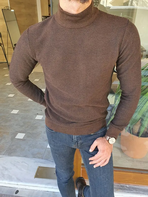 Elko Brown Slim Fit Mock Turtleneck Sweater