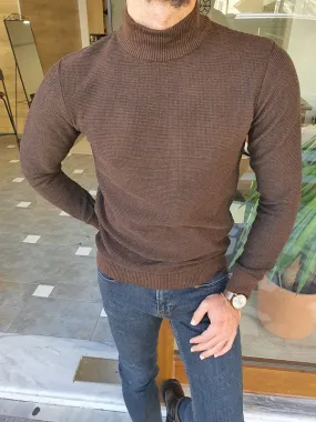 Elko Brown Slim Fit Mock Turtleneck Sweater