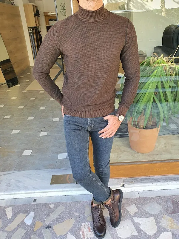 Elko Brown Slim Fit Mock Turtleneck Sweater