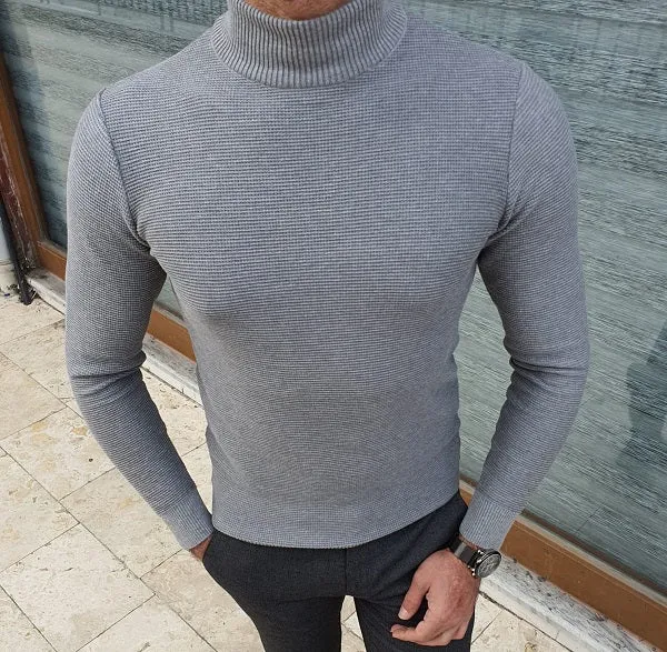 Elko Gray Slim Fit Mock Turtleneck Sweater