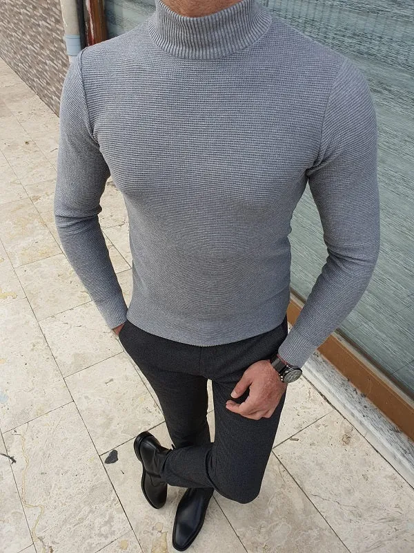 Elko Gray Slim Fit Mock Turtleneck Sweater