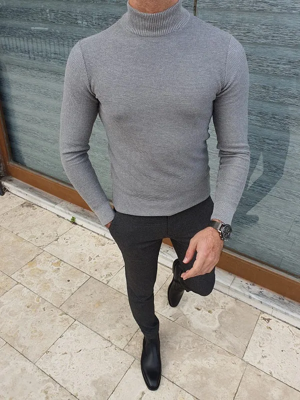 Elko Gray Slim Fit Mock Turtleneck Sweater