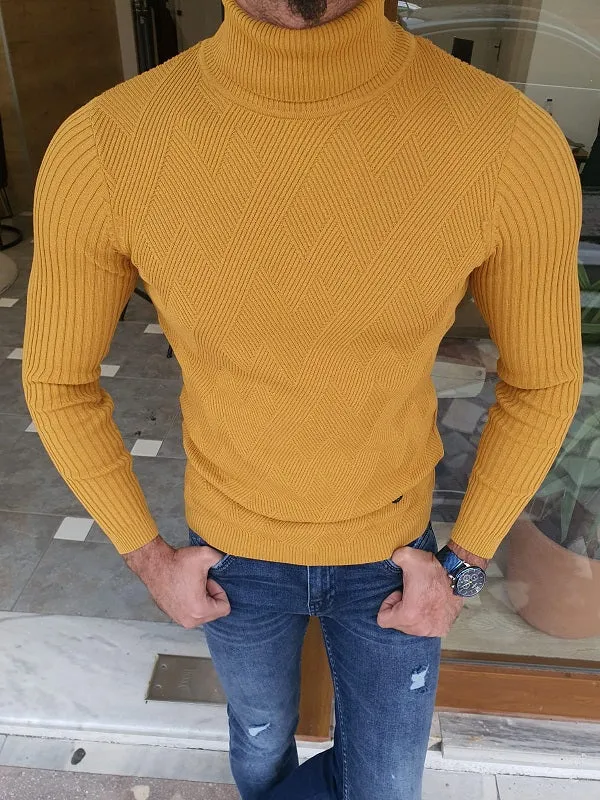 Elko Yellow Slim Fit Turtleneck Sweater