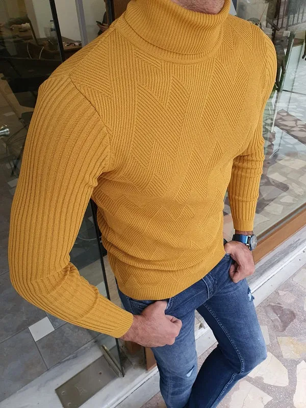 Elko Yellow Slim Fit Turtleneck Sweater