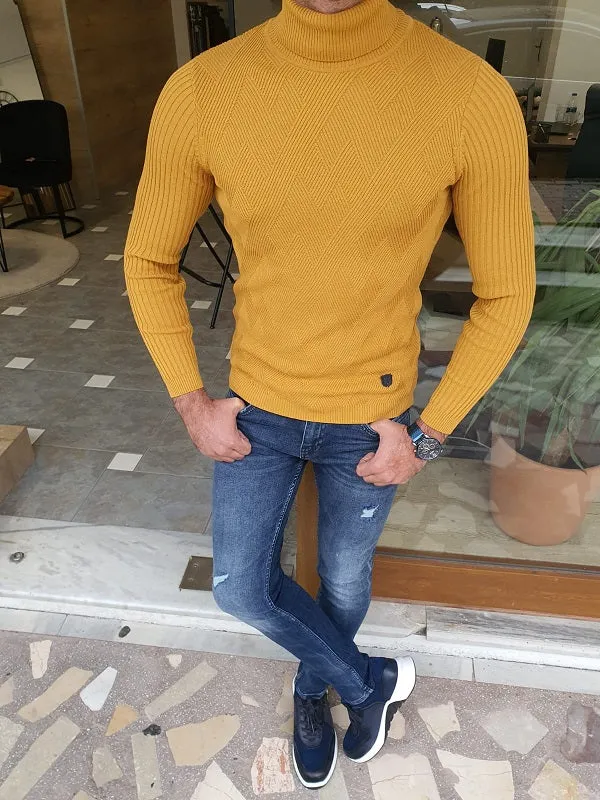 Elko Yellow Slim Fit Turtleneck Sweater