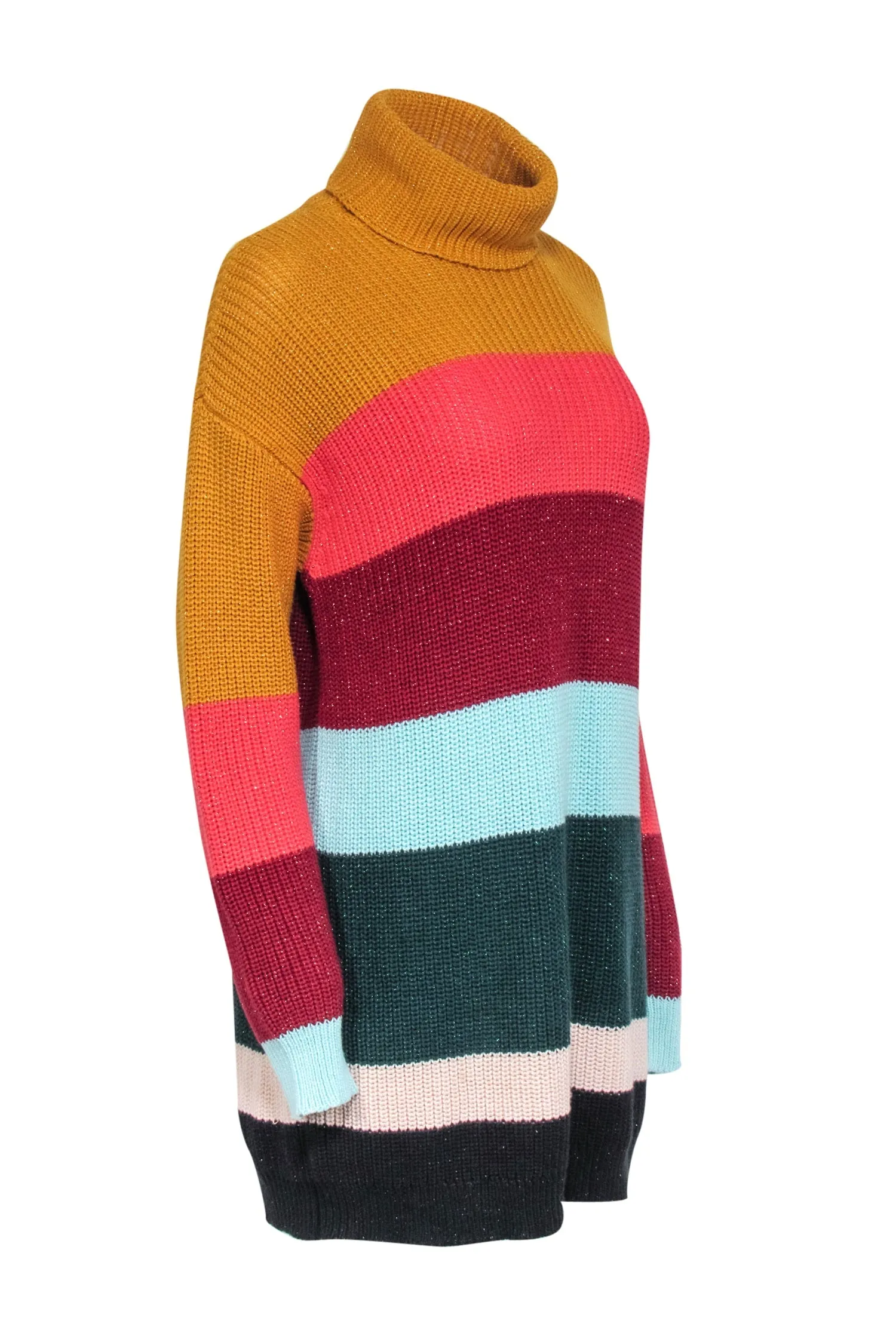 Farm - Multicolor Metallic Bold Stripe Turtleneck Sweater Dress Sz XS