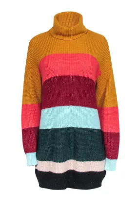 Farm - Multicolor Metallic Bold Stripe Turtleneck Sweater Dress Sz XS